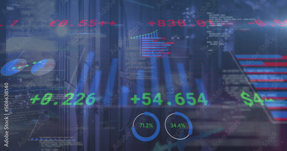 Image of data processing over server room