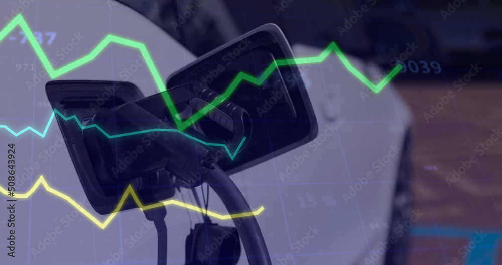 Image of financial data processing over refueling car