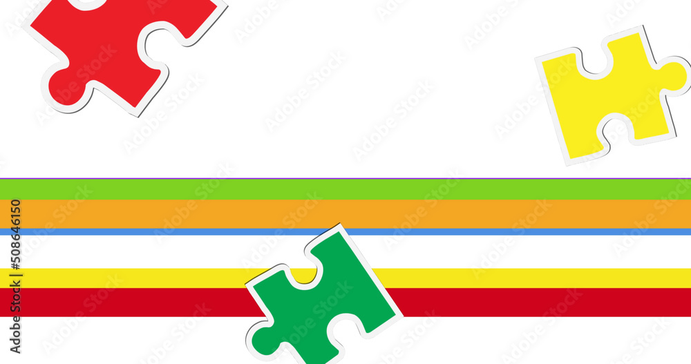 Image of colourful puzzle on rainbow background