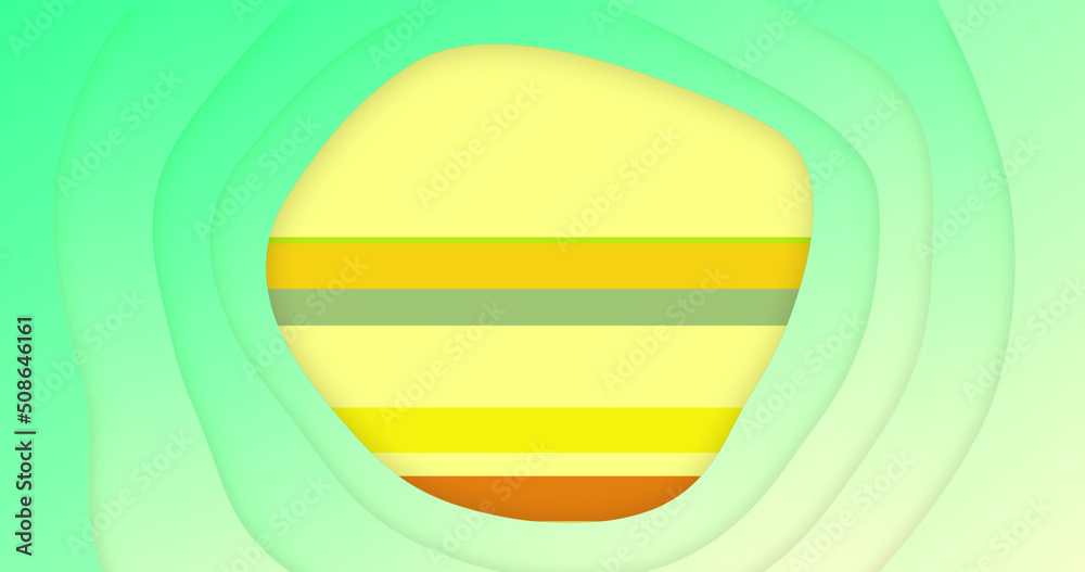 Image of green and multi coloured stripes moving on yellow background