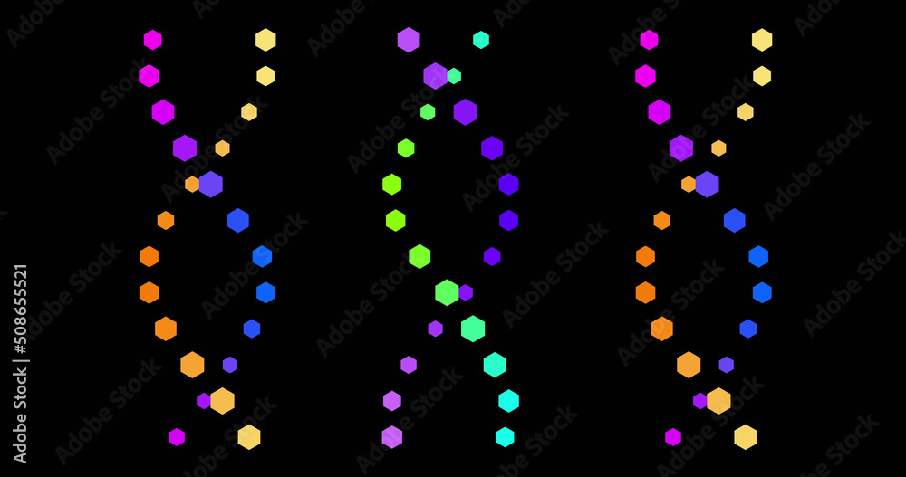 Image of colorful dna rotating on black background