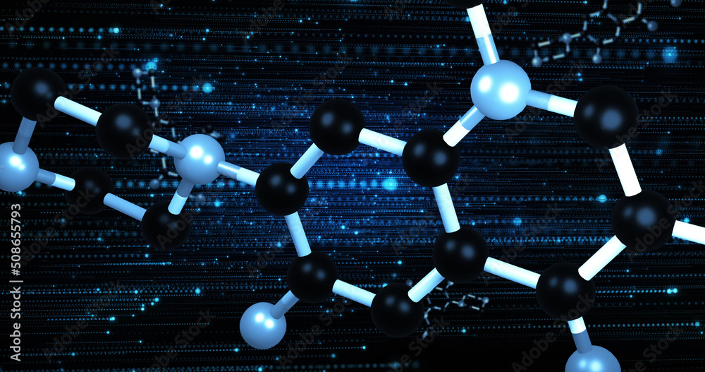 分子在蓝色和黑色背景上旋转的图像