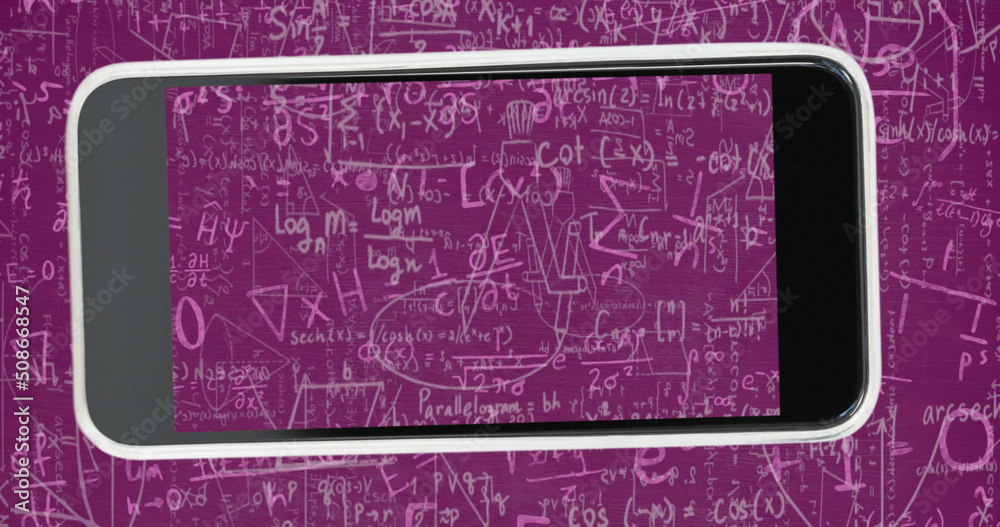 Image of happy teachers day text over mathematical equations