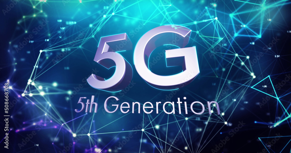 黑色背景下连接网络上的5g文本图像