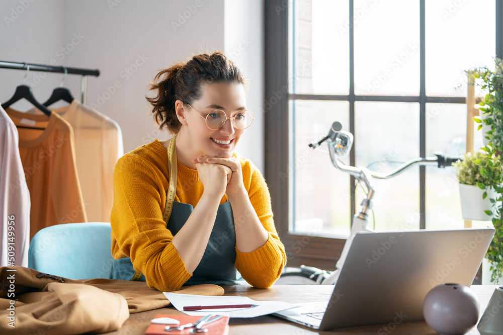 Woman is working at workshop