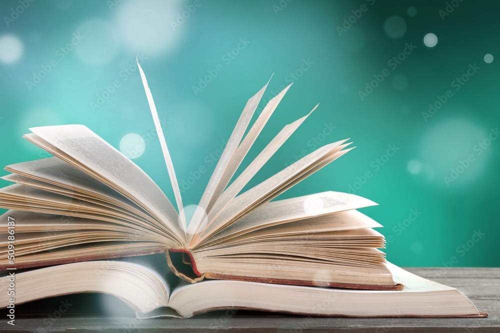 Old book or Holy Bible open on a table background with light