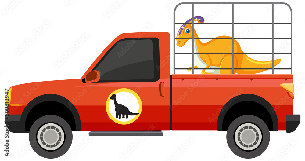 Safari cage car with dinosaur on white background