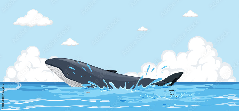 Humpback whale cartoon in the ocean