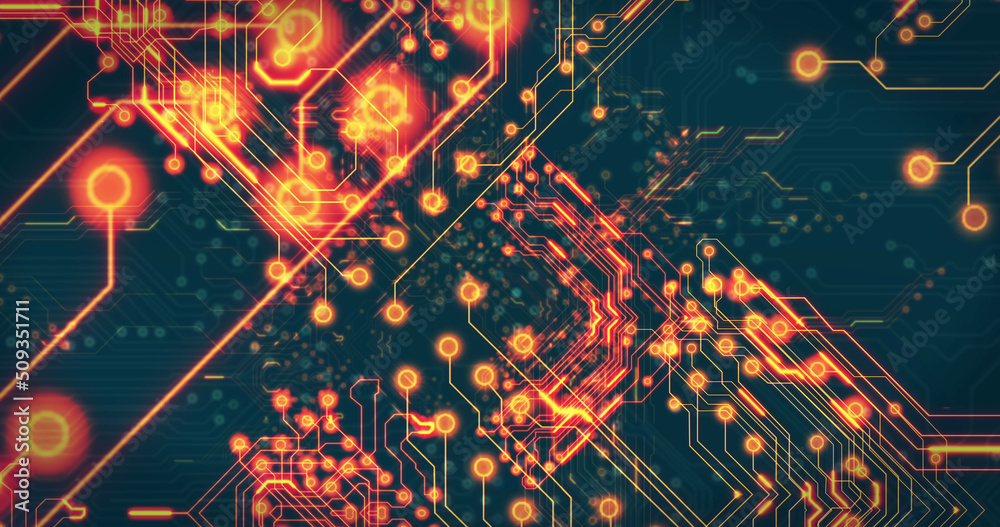 Image of technology circuit over black background