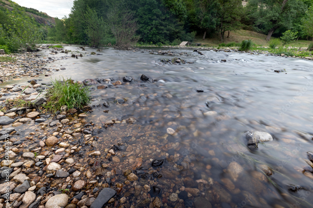 La rivière sauvage de lAllier dans le département de la Haute-Loire en France au printemps