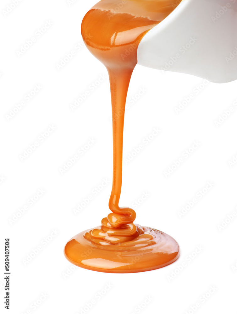 drip of caramel on white background