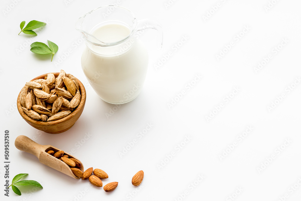 Vegan non dairy drink - sweet almond milk with nuts