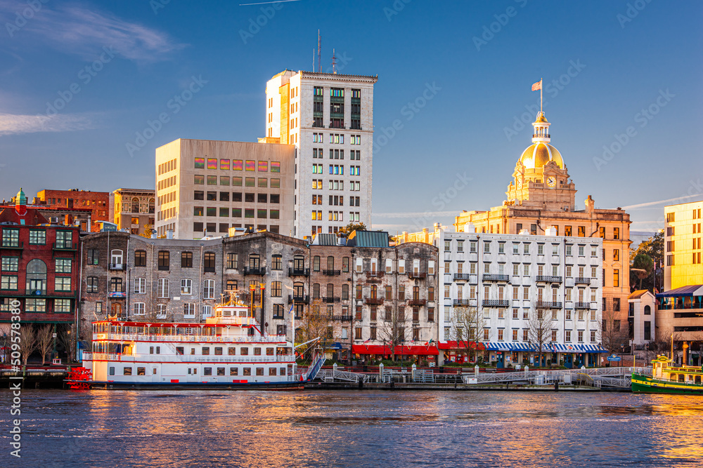 Savannah, Georgia, USA Riverfront Skyline