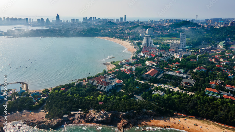 Aerial photography of the beautiful coastal city Qingdao