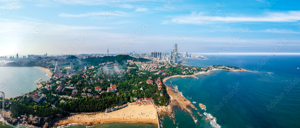 Aerial photography of the beautiful coastal city Qingdao