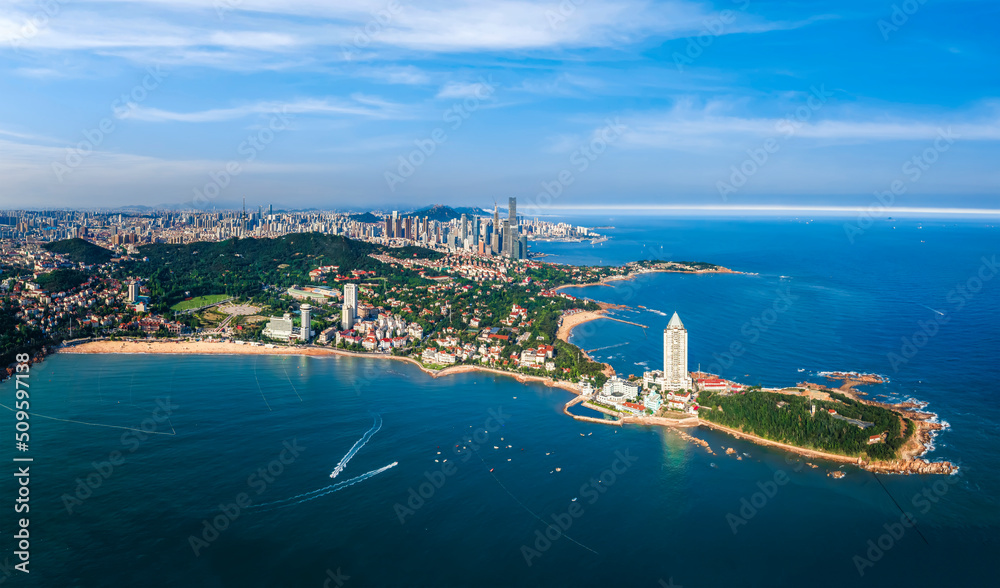 Aerial photography of the beautiful coastal city Qingdao