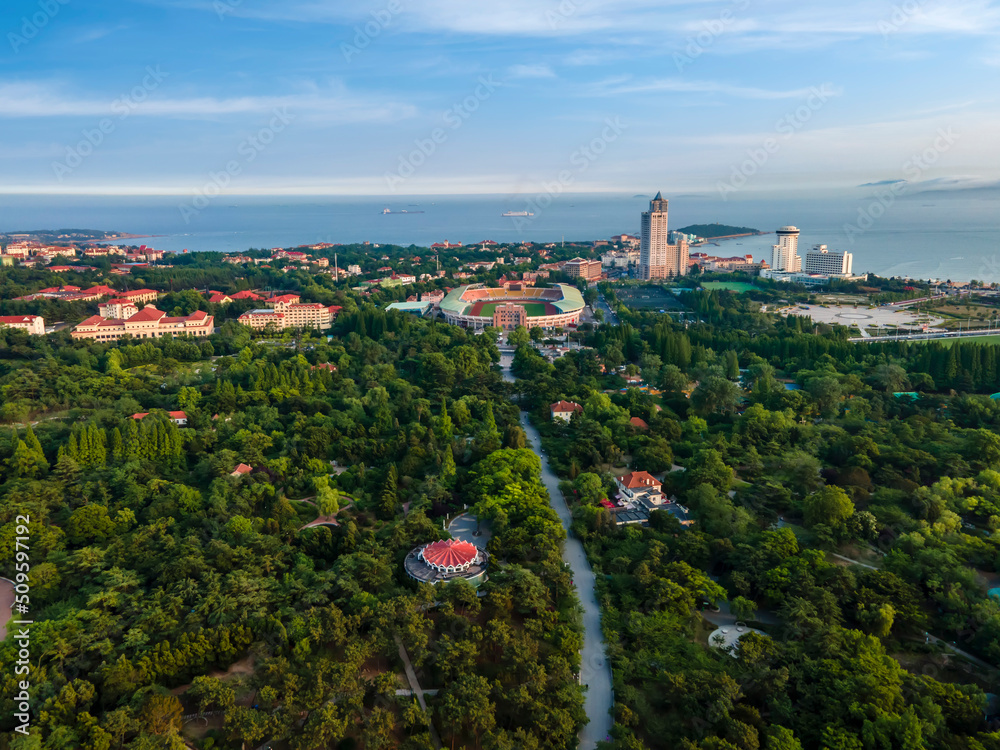 Aerial photography of the beautiful coastal city Qingdao