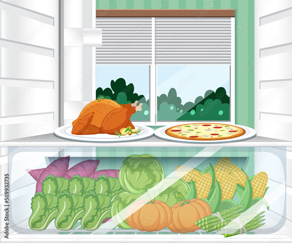 Inside of refrigerator with foods