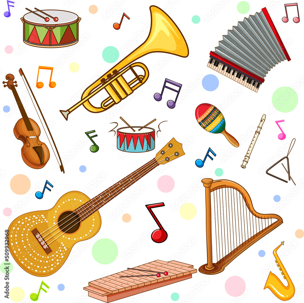 Different music instruments seamless pattern