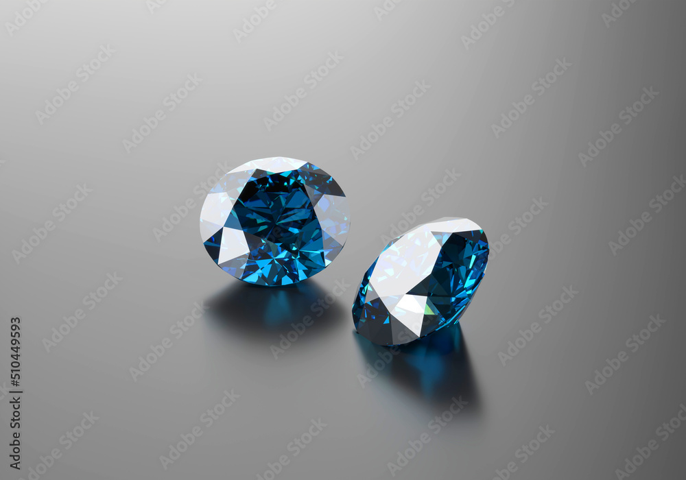 Blue diamonds sapphire Gem placed on reflection background 3d rendering.