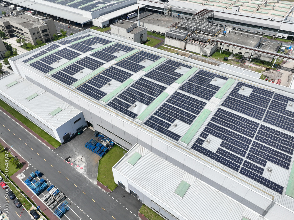 solar panels on factory rooftop