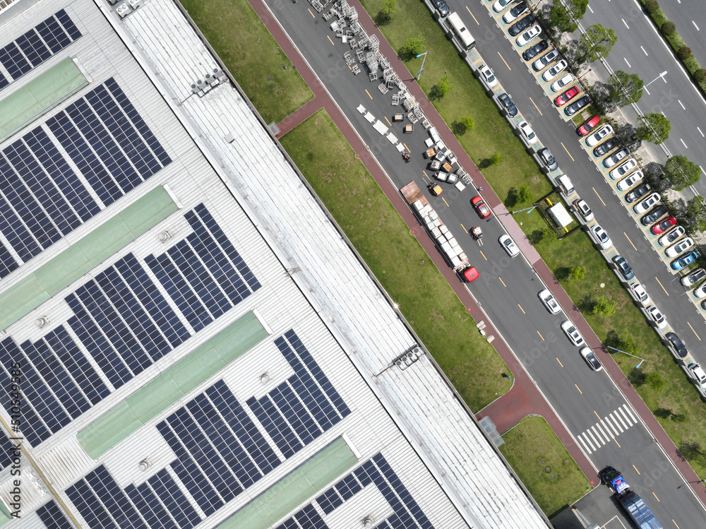 solar panels on factory rooftop