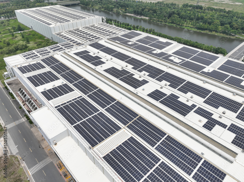 solar panels on factory rooftop