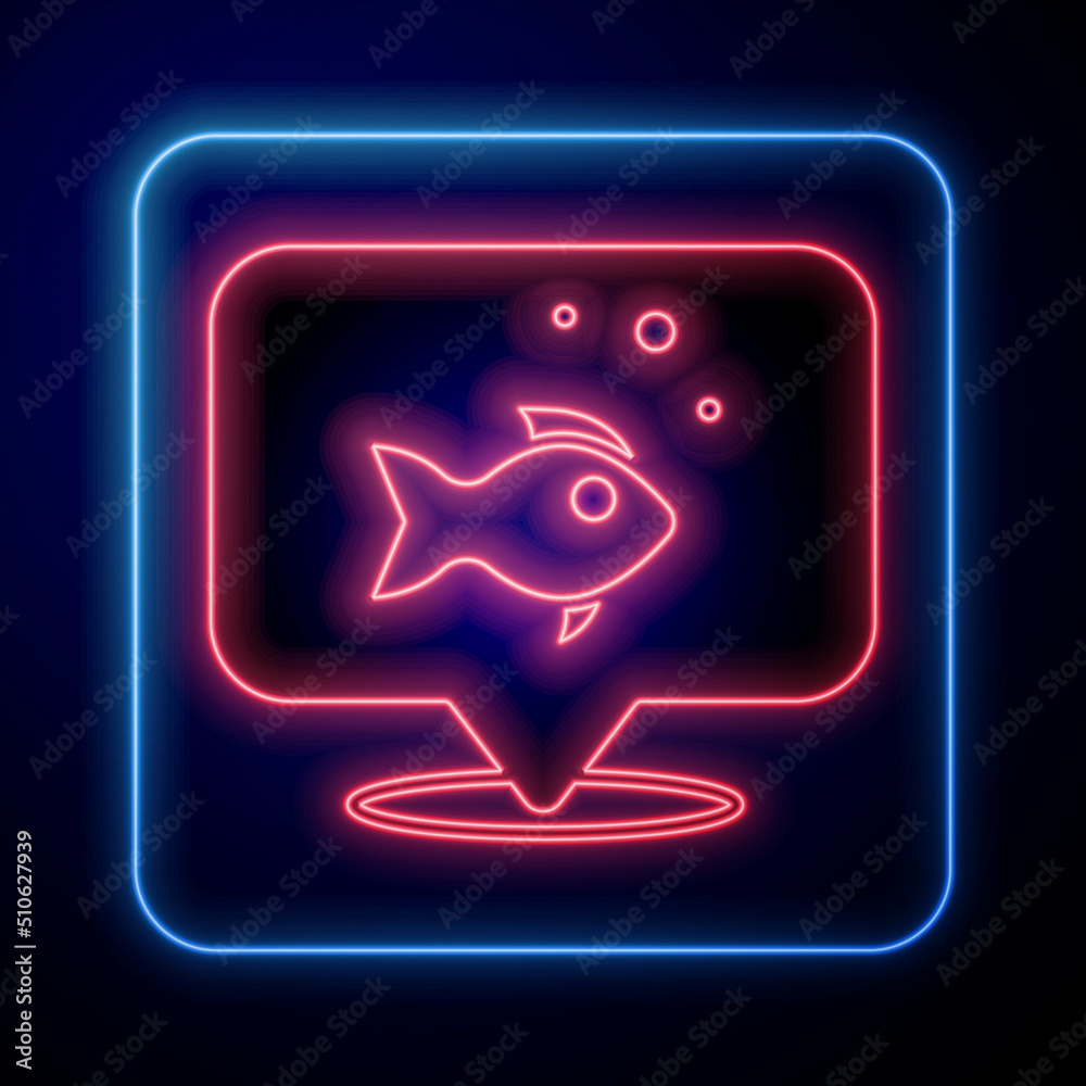 Glowing neon Fish icon isolated on black background. Vector