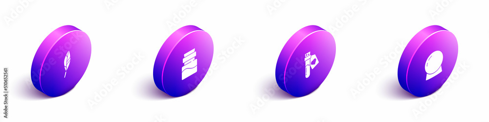 Set Isometric Magic feather, Bottle with potion, love and ball icon. Vector