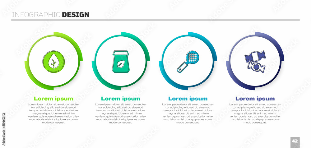 设置茶叶、包装、带把手的滤网和糖果。商业信息图模板。矢量