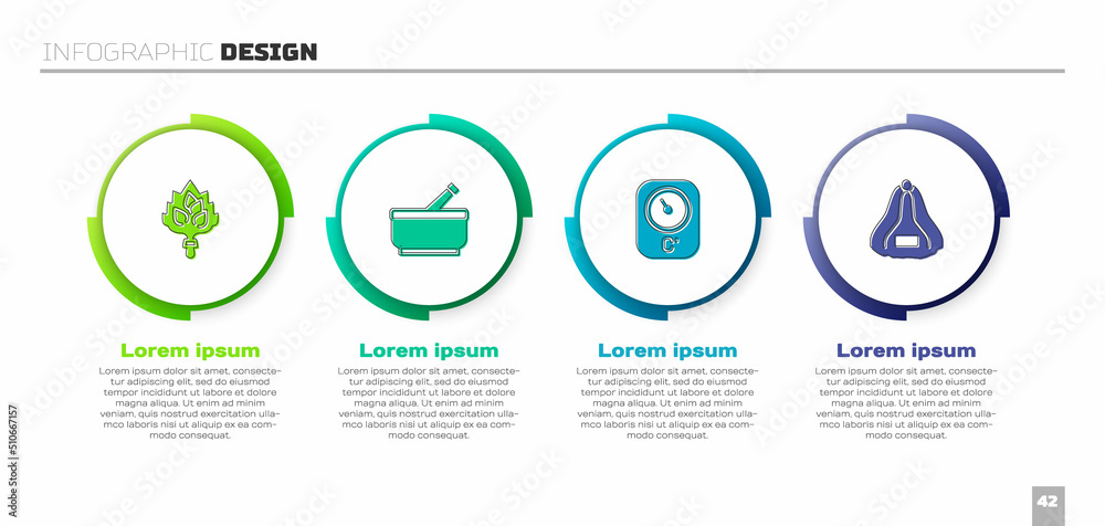 设置桑拿扫帚、研钵和杵、温度计和帽子。商业信息图模板。矢量