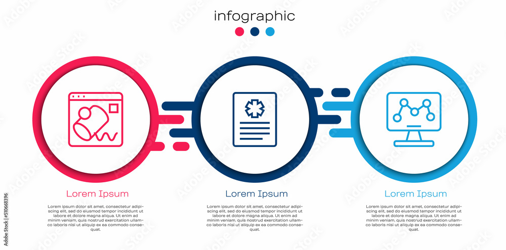 Set line Data visualisation, Patient record and Genetic engineering. Business infographic template. 