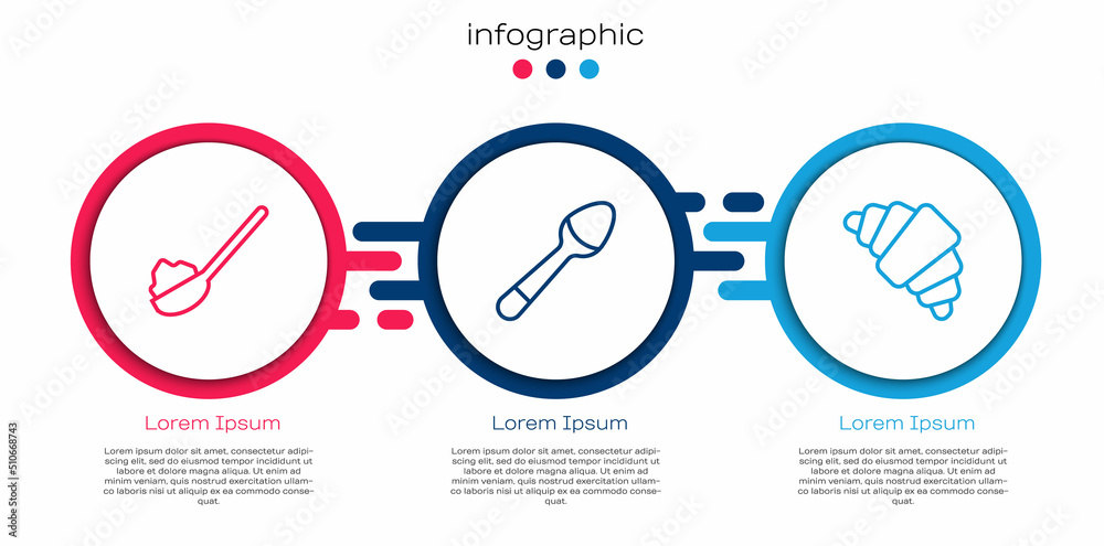 用糖、茶匙和羊角面包制作勺子。商业信息图模板。Vector