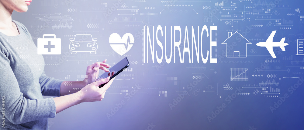 Insurance concept with business woman using a tablet computer