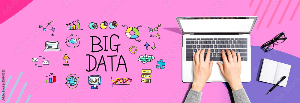 Big data theme with person using a laptop computer