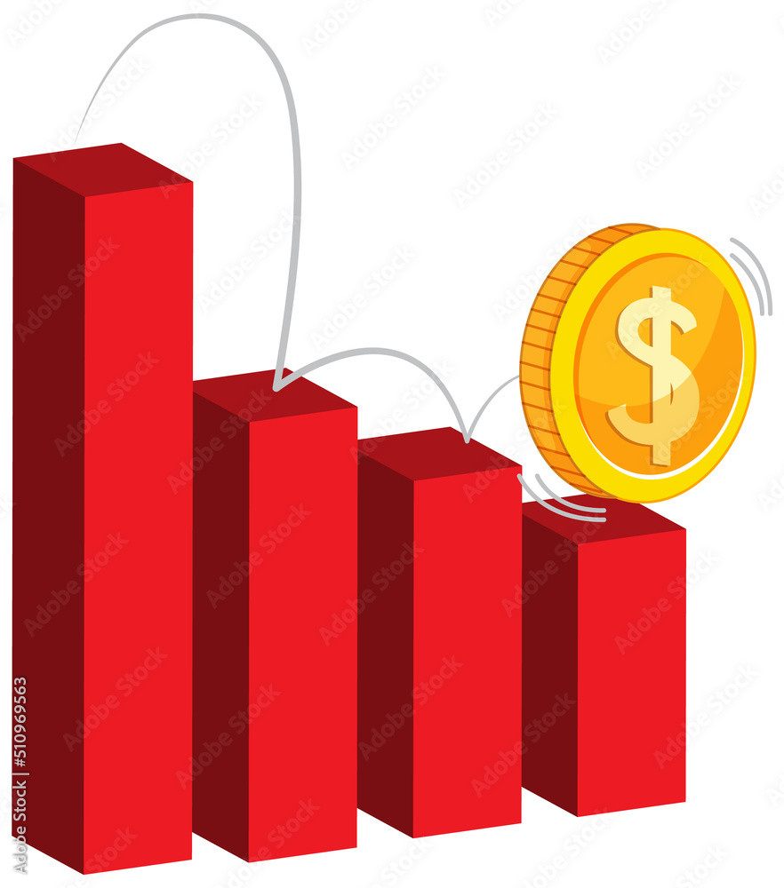 Red bar chart with a coin going down