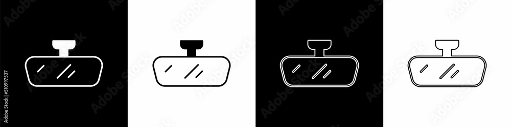 Set Car mirror icon isolated on black and white background. Vector