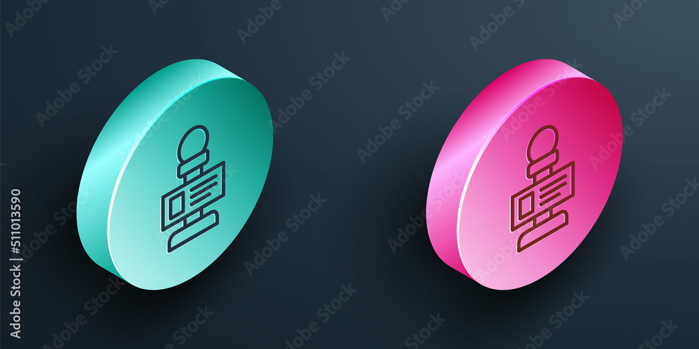 Isometric line Microphone icon isolated on black background. On air radio mic microphone. Speaker si