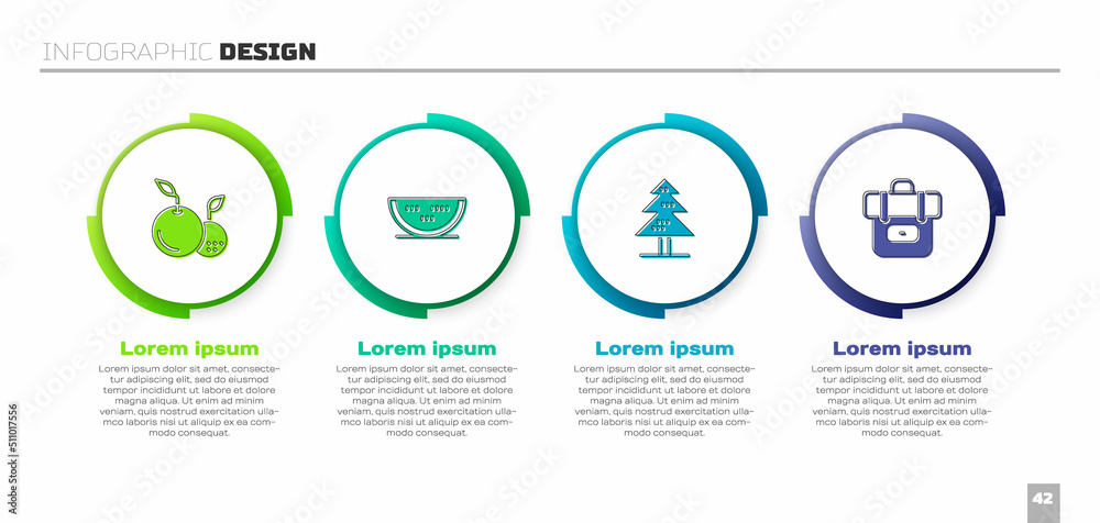 Set Fruit, Watermelon, Tree and Hiking backpack. Business infographic template. Vector