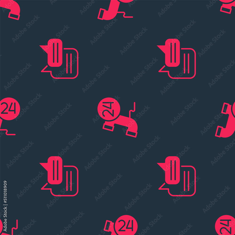 Set Speech bubble chat and Telephone 24 hours support on seamless pattern. Vector