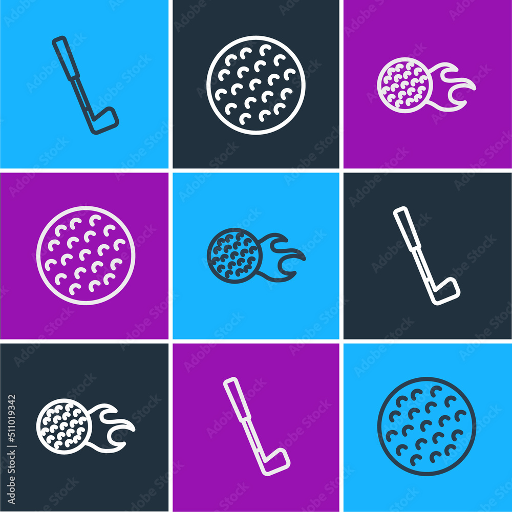 Set line Golf club, ball and icon. Vector