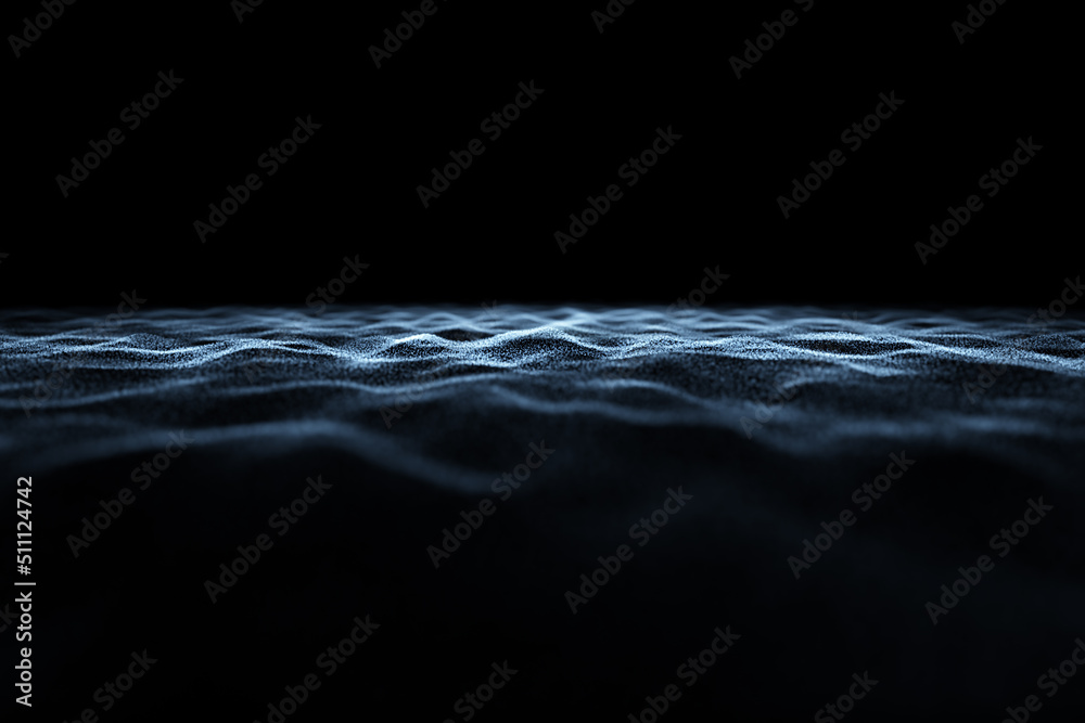 Artistic dark blue seascape on clean black copy space background.