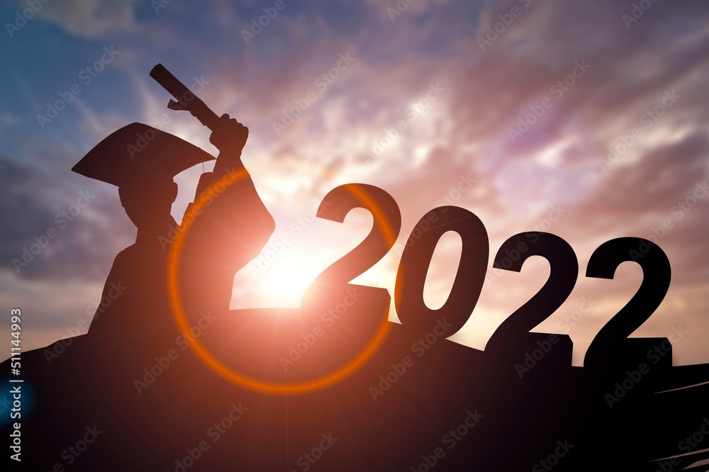 Silhouette Graduation man and numbers in 2022 years, education congratulation concept ,