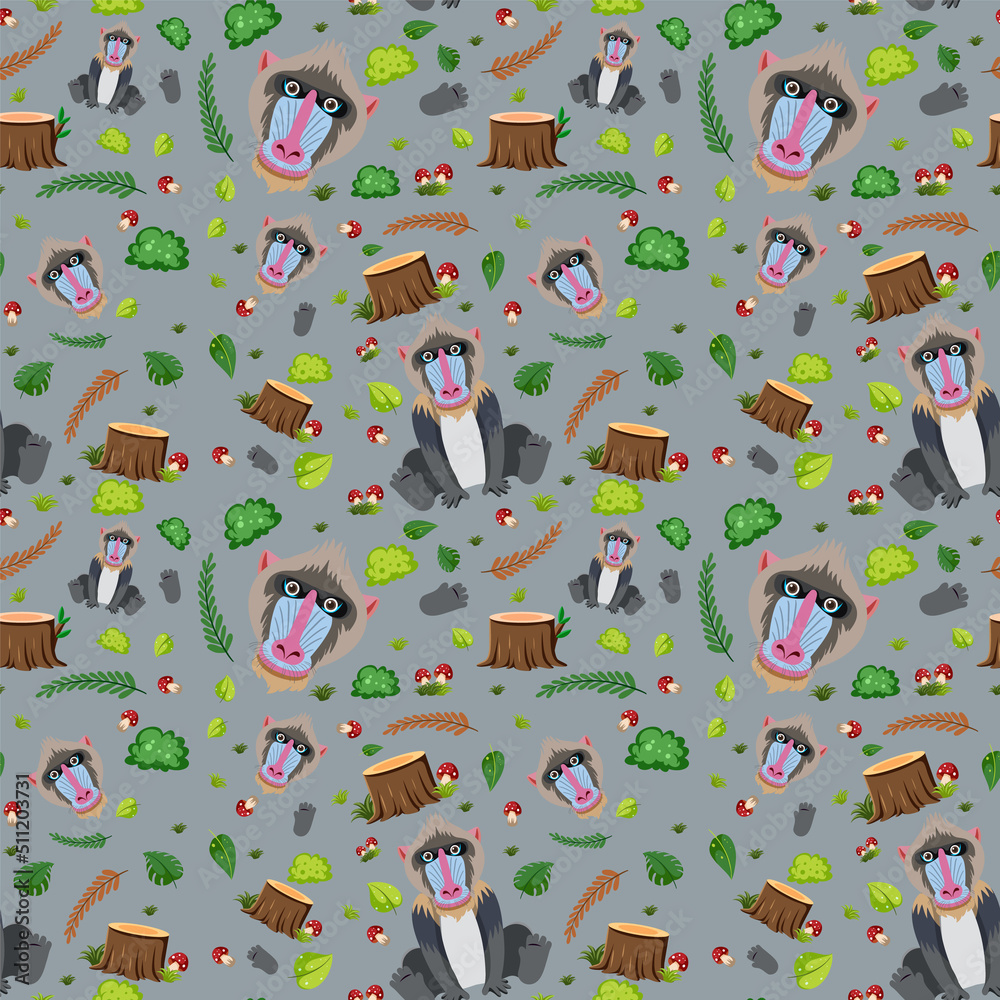 Cute mandrill seamless pattern