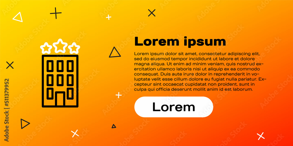 Line酒店建筑图标隔离在黄色背景上。彩色轮廓概念。矢量