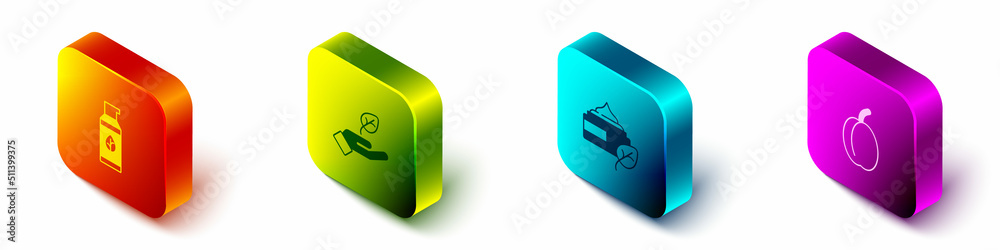 Set Isometric Organic cosmetic，Plant in hand，and Plum fruit icon.Vvector（设置等距有机化妆品、手中植物和李子果实图标。矢量）