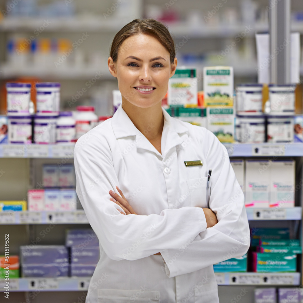 Ill do everything I can to help my customers. Portrait of an attractive young pharmacist standing at