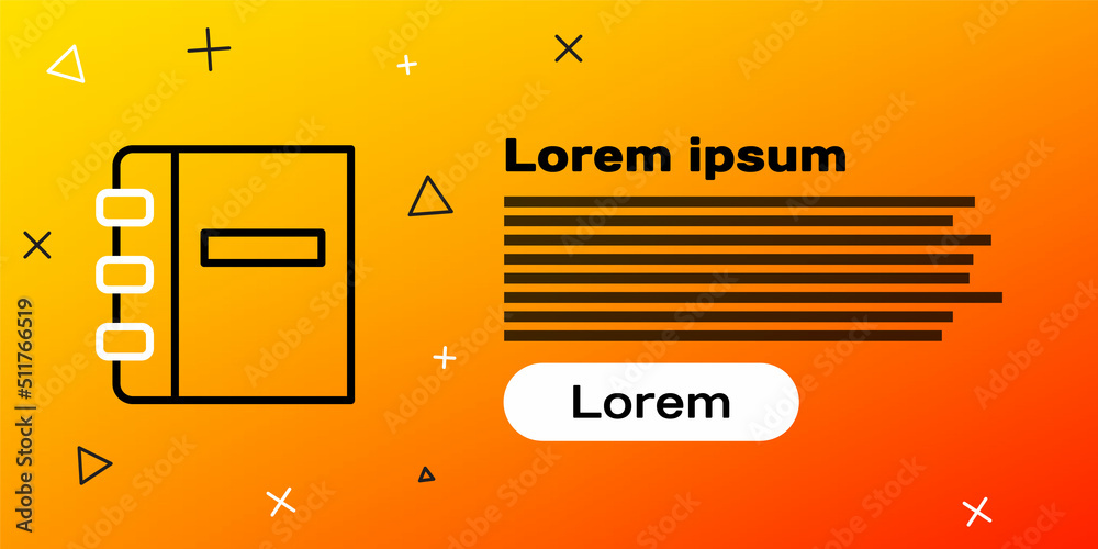 黄色背景上隔离的线条笔记本图标。螺旋形笔记本图标。学校笔记本。写字板。