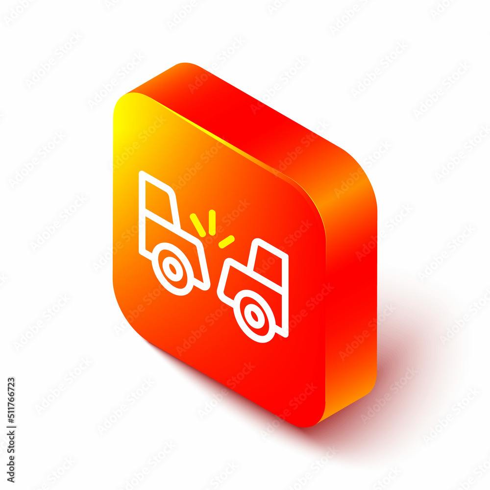 Isometric line Car accident icon isolated on white background. Auto accident involving two cars. Ora