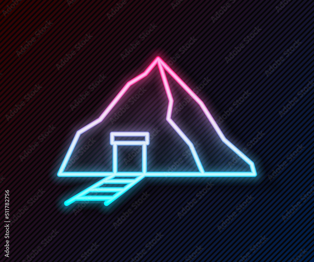 Glowing neon line Gold mine icon isolated on black background. Vector